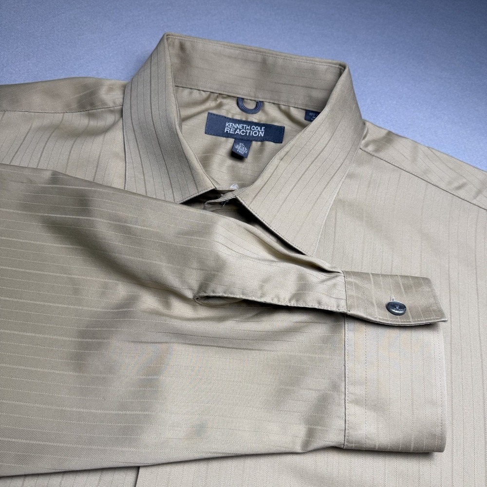 Kenneth Cole Reaction Button Down Men XL Beige Long Sleeve